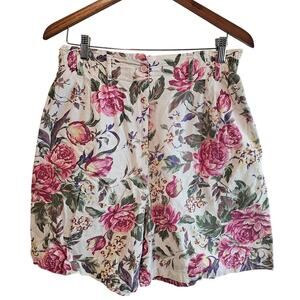 Vintage Floral Shorts Womens Large Pink White High Rise Cottage Boho 90s Preppy